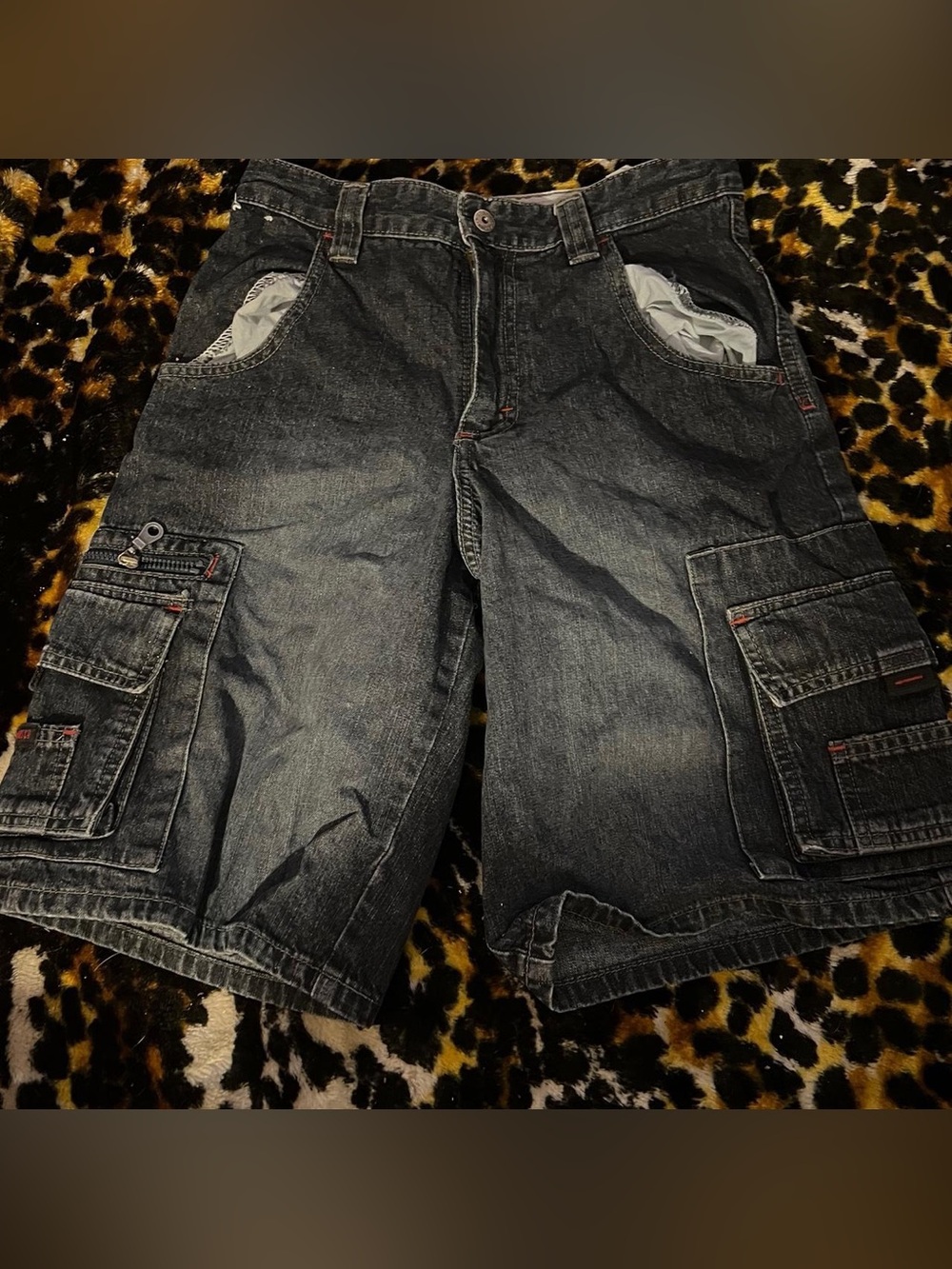Men's Black Denim Cargo Shorts
